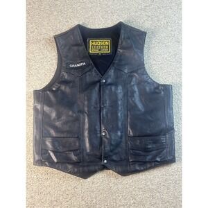 Hudson Genuine Leather Motorcycle Vest Harley Davidson Big Patch Men's Size 46